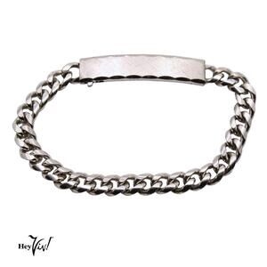 Vintage Speidel USA Rhodium Plate ID Bracelet Curb Chain Blank Nameplate Mens